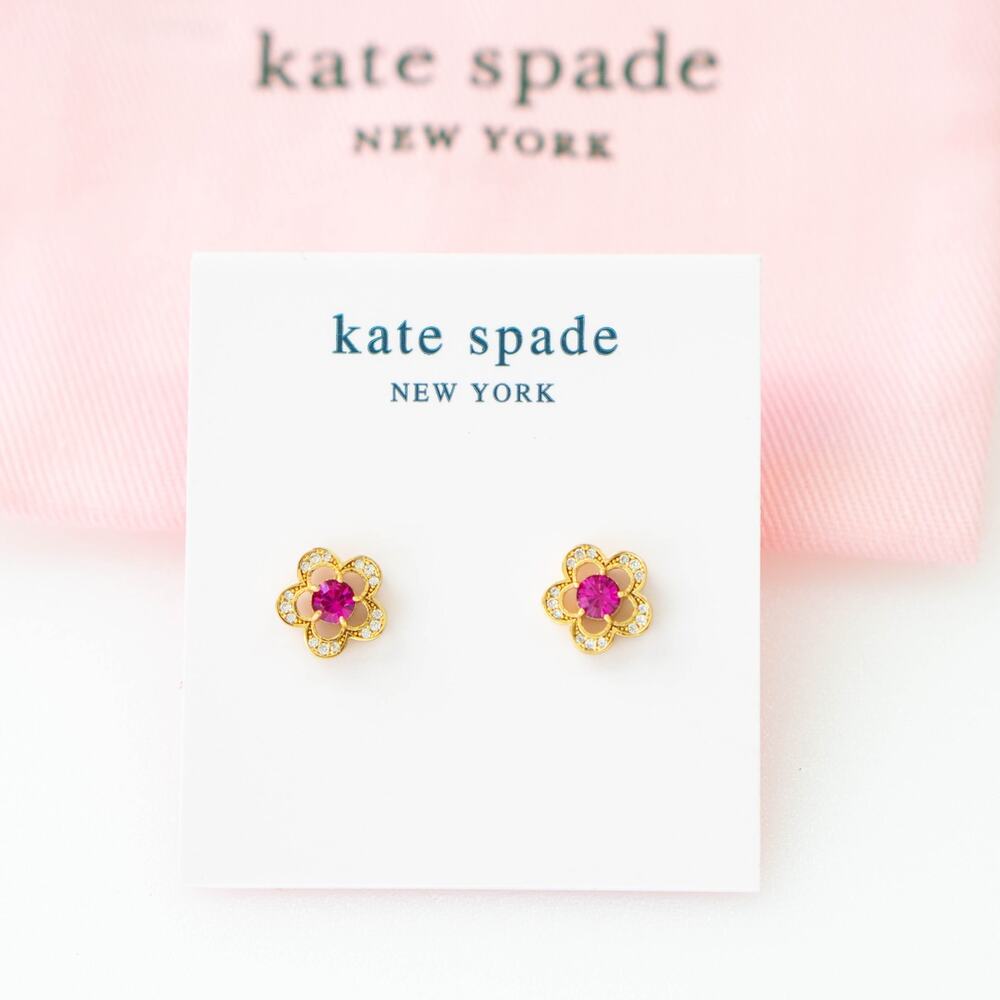 Kate Spade Jeweled Stencil Scallop Flower Crystal Stud Earrings Pink